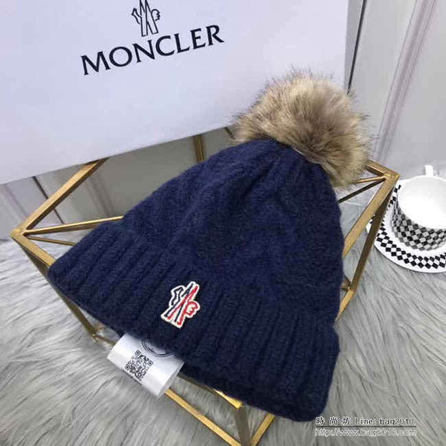 MONCIER蒙口 專櫃新品 原版高端羊毛+兔絨配狐狸毛球針織帽 LLWJ8583